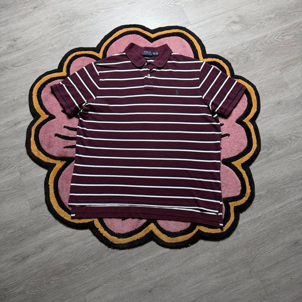 Polo Ralph Lauren Striped Embroidered Logo Polo Shirt 2XL Burgundy White Navy